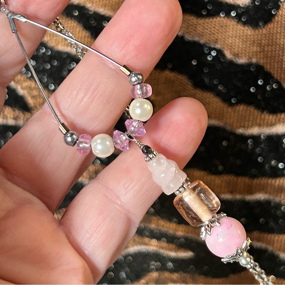 Handcrafted vintage bead changeable charm pendant on chain necklace
